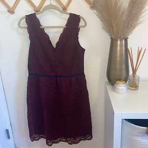 Maroon, lace, v-neck dress from the LOFT. Size 10.